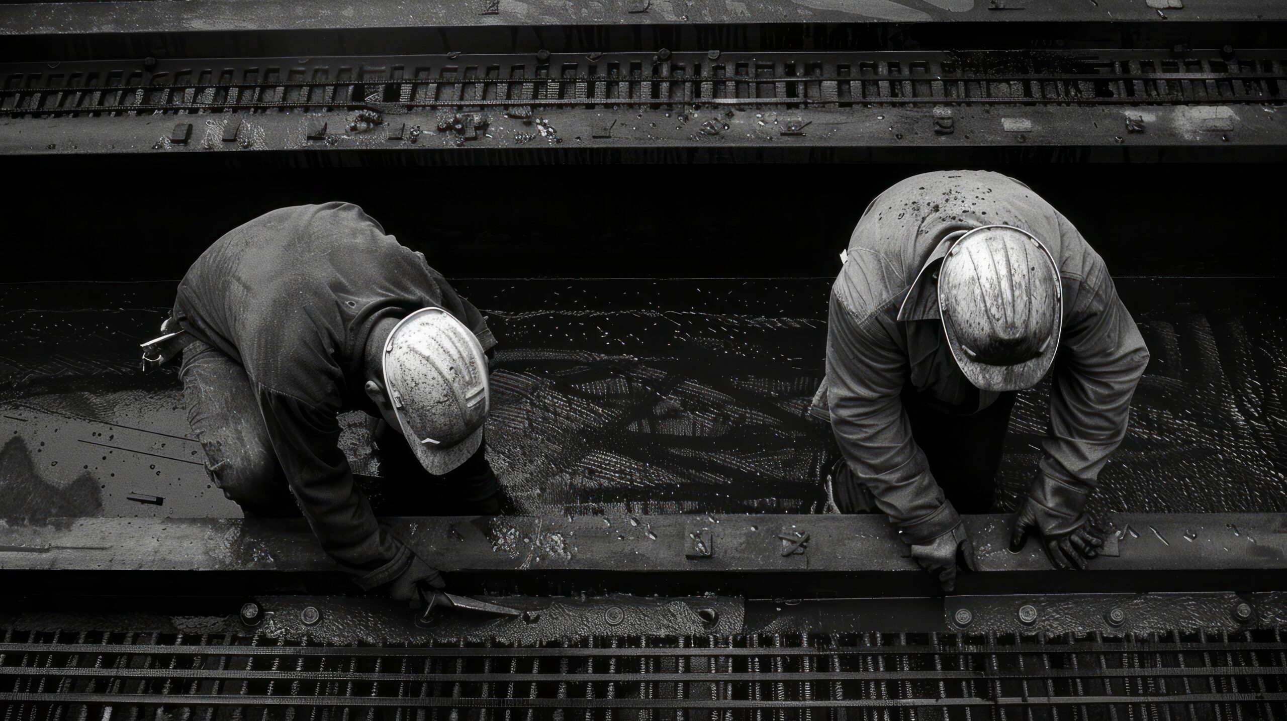 monochrome scene depicting life workers construction industry site